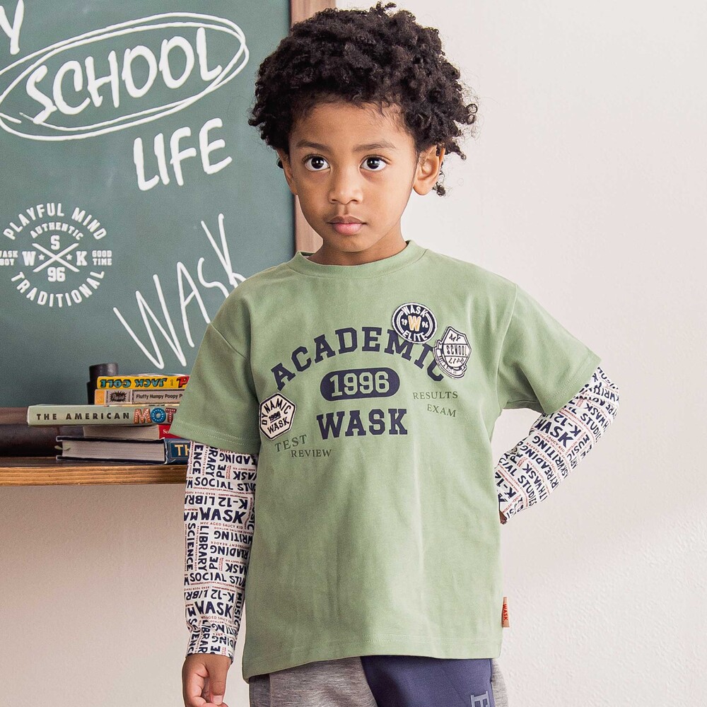 ワッペンTシャツ＋ロゴ柄ロンT セット(100~160cm)(100cm グリーン