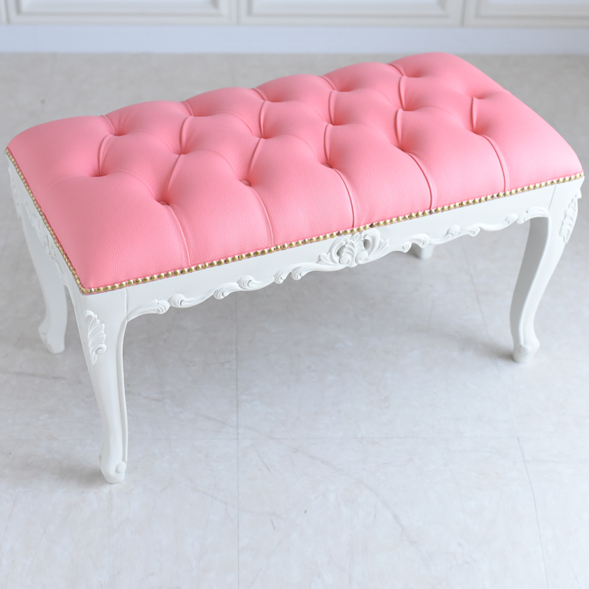 フラワー刺繍 ピンク コロロ調アンティークスツール フラワー刺繍