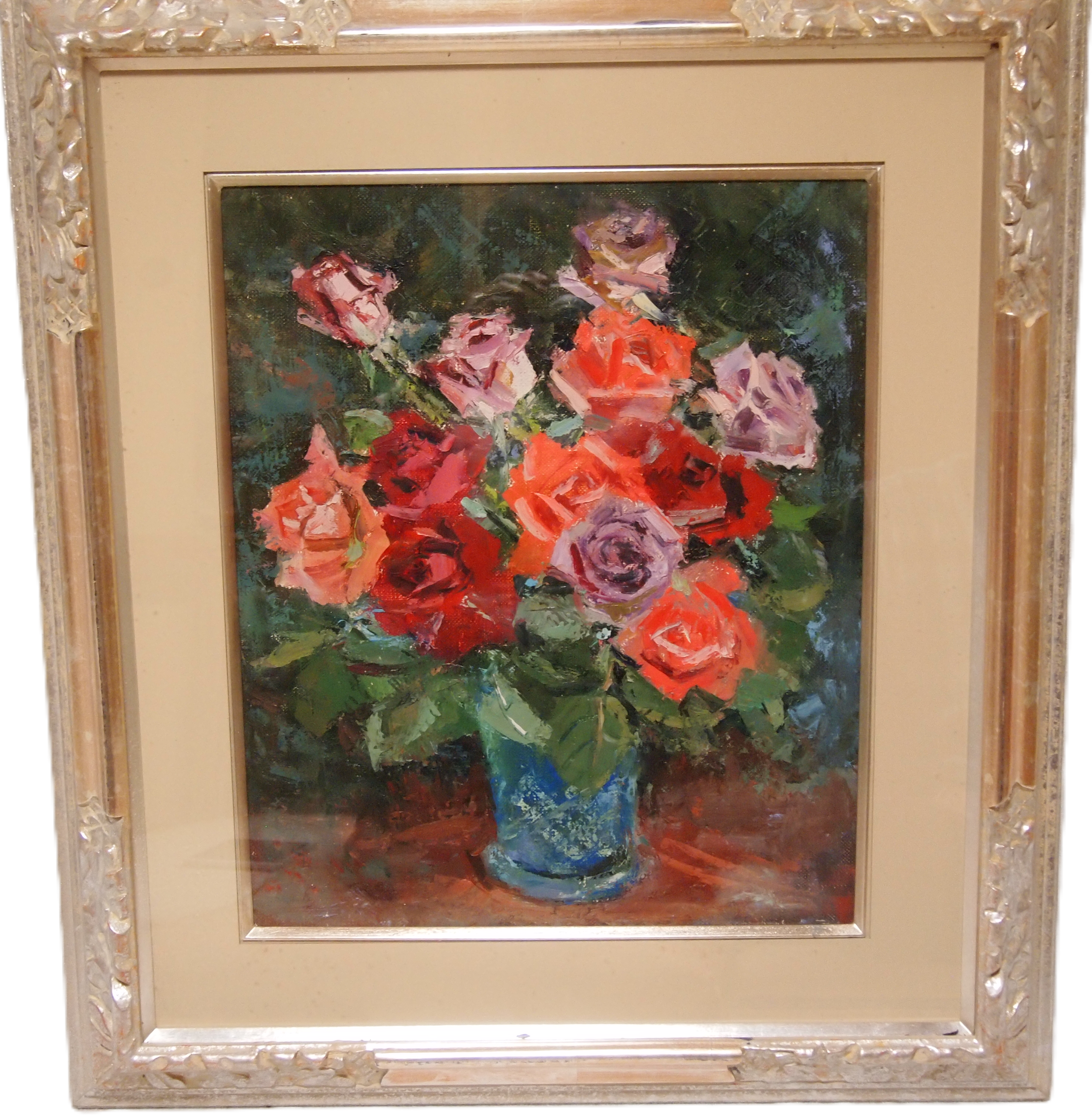 真作】絵画 丸茂義輝 油彩0号 パンジー 花の静物画 洋画家人気作 X46