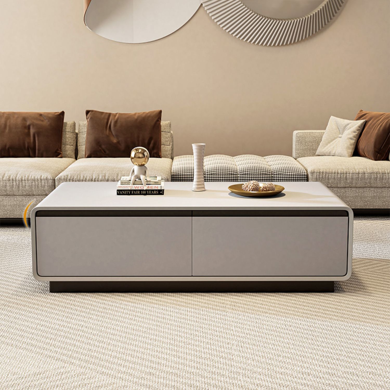 センターテーブル - 引き出し付きモダンデザイン 完成品 fel-1956