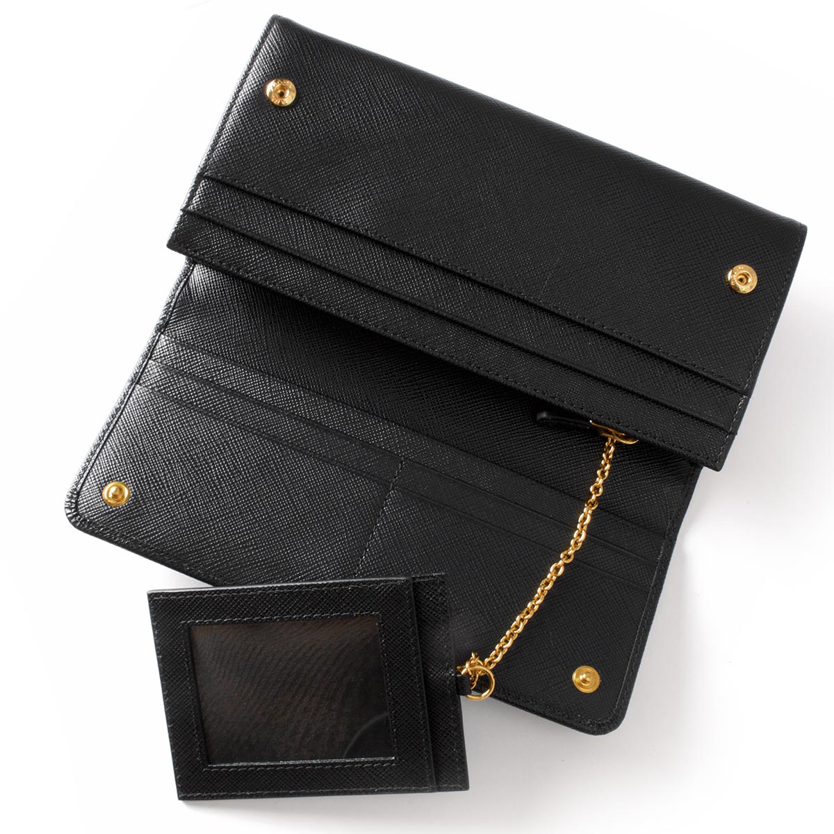 PRADA / サフィアーノ メタル オロ/長財布/レザー/BLK/無地/レディース