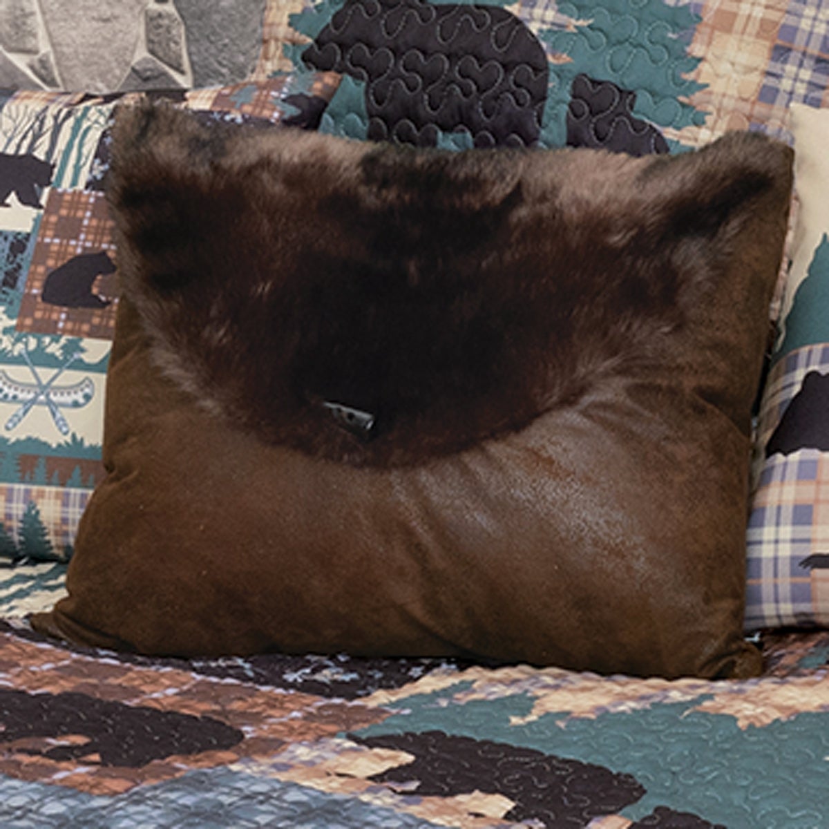 Rustic Bedding: Brown Bear Faux Fur Envelope Pillow | Black Forest