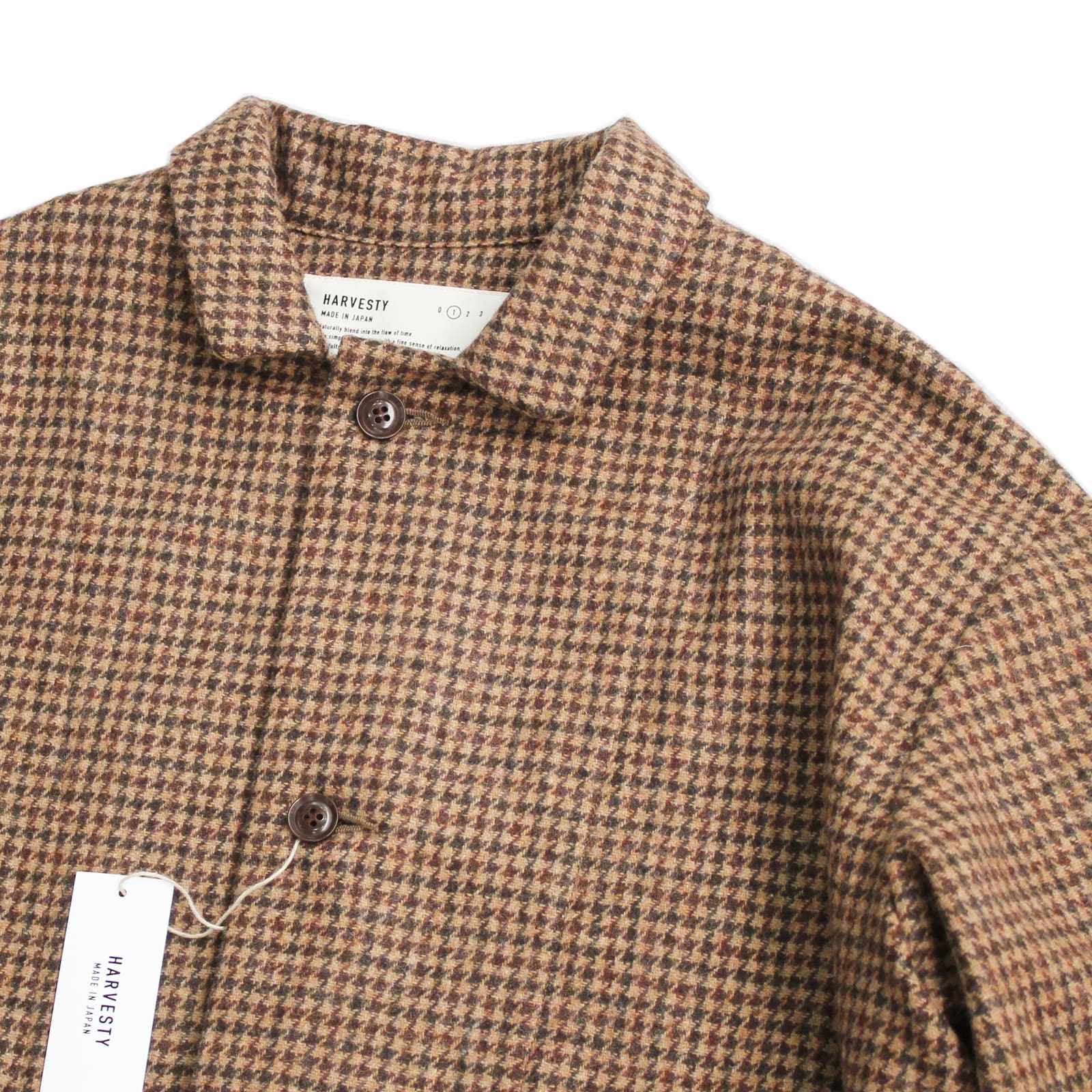 HARVESTYハーベスティー】ウールオーバーコート(35CAMEL千鳥チェック