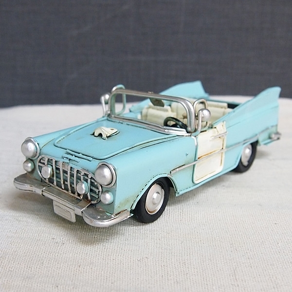 ブリキの車 クラシックオープンカー(旧車)／ライトブルー(Sサイズ