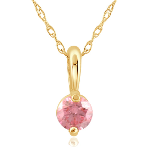 1/4Ct Pink Diamond Solitaire Pendant 14k Yellow Gold 18