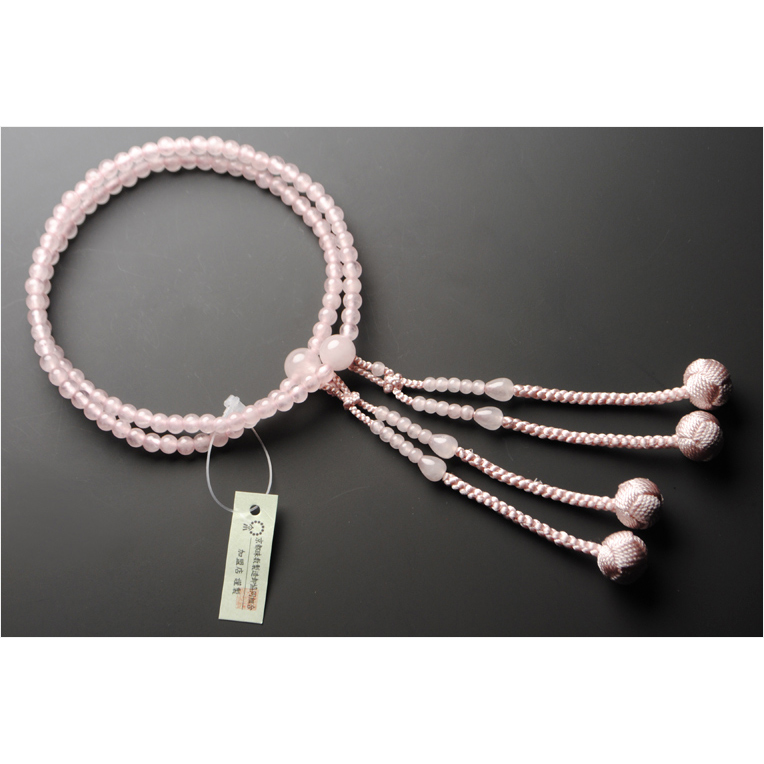 真言宗【京念珠：紅水晶共仕立】女性用数珠 正絹小田巻房 本連・本式