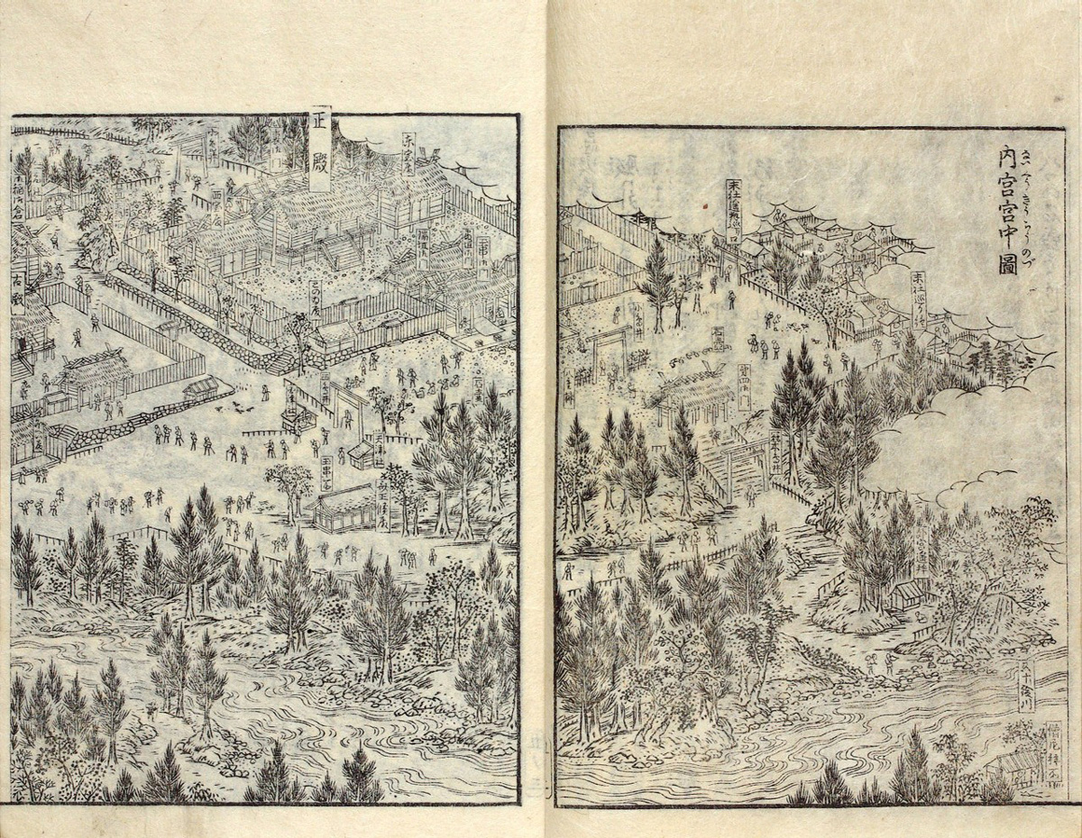 伊勢太神宮遷御之図」江戸時代 彩色木版画 1枚|伊勢神宮 神道 和本