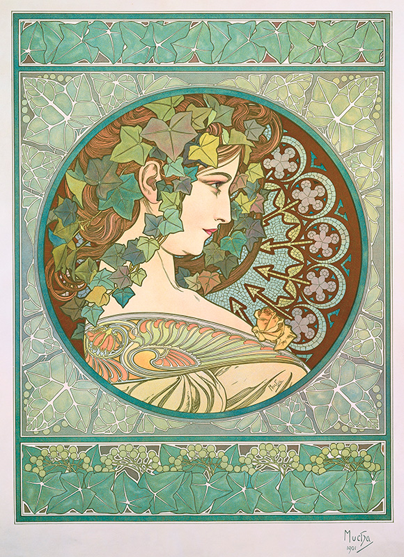 Mucha 線画スタイル 女性肖像画 章解説 | みんなのミュシャ ミュシャ