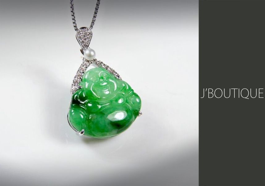 ミャンマー産天然無処理翡翠 仏像 布袋様 ジュエリー ペンダント 緑色