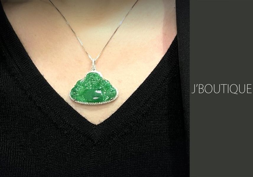 ミャンマー産天然無処理翡翠 仏像 布袋様 ジュエリー ペンダント 明緑