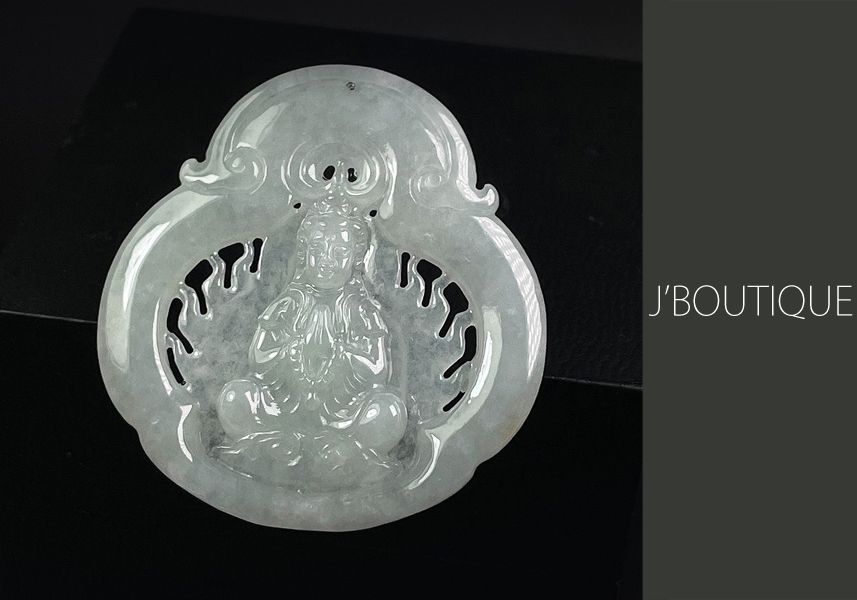 ミャンマー産天然無処理翡翠 観音様 仏像 ペンダント オーナメント 手