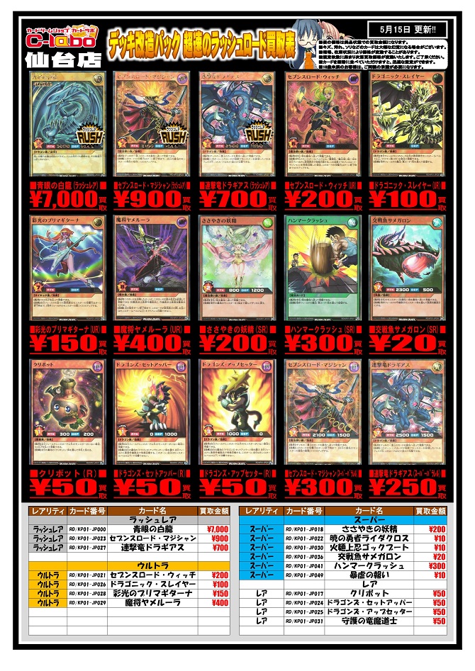 ラッシュデュエル】超速のラッシュデュエル＋その他 買取リスト