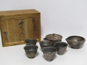煎茶道具 備前焼 小西陶古作 煎茶碗 五客 共箱 D R7888 煎茶