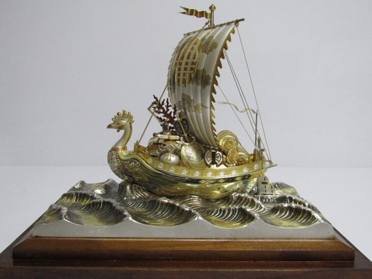 関武比古造 銀製 SILVER985刻印 宝船 約96g Y R9116B 関武比古造 銀製