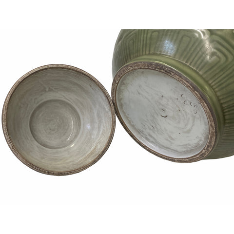 Chinese Ancient style Celadon Ceremonial Jar with Dragon Phoenix