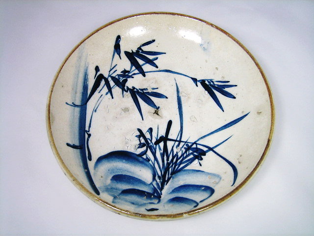 古道具・明治時代・竹絵八寸皿・石皿 茶道具・古道具・古美術・韓国