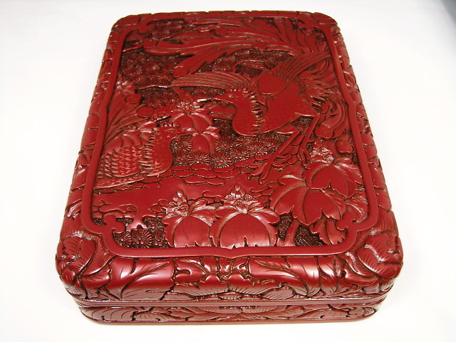 工芸品・文房四宝・漆器・硯箱・村上木彫堆朱・堆朱総彫鳳凰紋硯箱