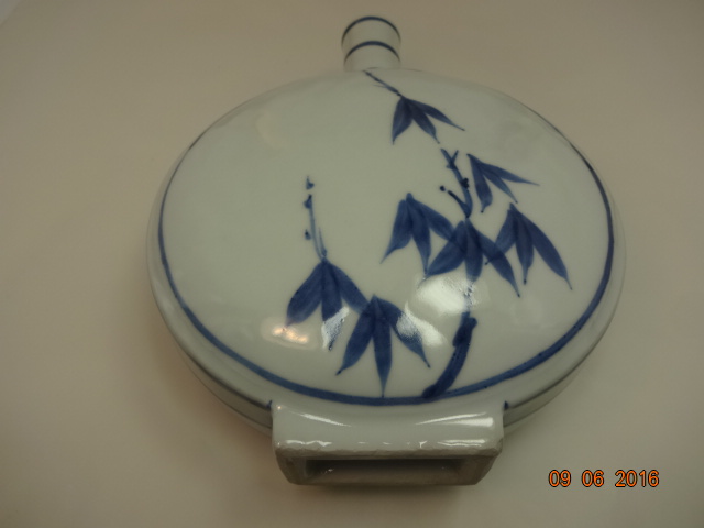 古道具・陶磁器・染付・染付竹文扁壺・川瀬満之作 茶道具・古道具・古