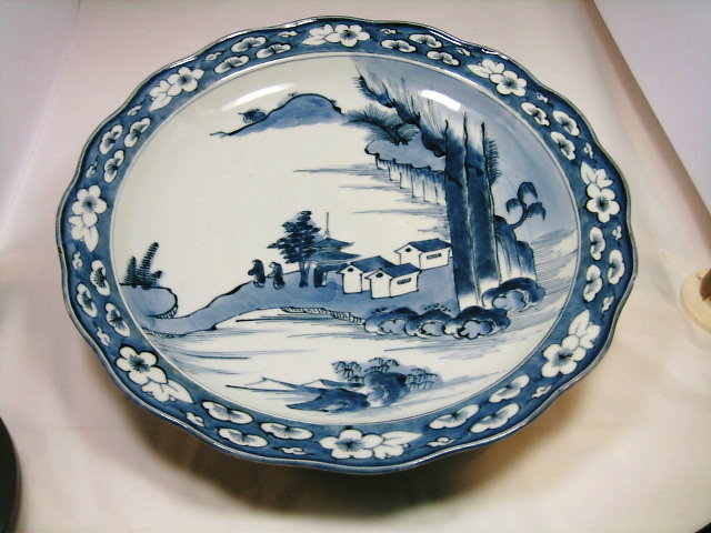 小皿 古伊万里 江戸 山水 遠景 船 民家 訳あり 小皿 古伊万里 江戸