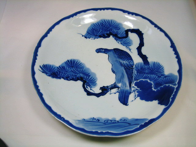 貴重）古伊万里 江戸期天保年 染付扇形地図皿 M320 貴重）古伊万里