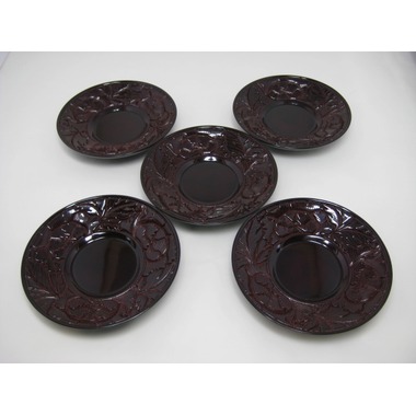 煎茶道具・漆器・村上木彫堆朱・朱溜塗・朱溜塗牡丹紋茶托・五枚