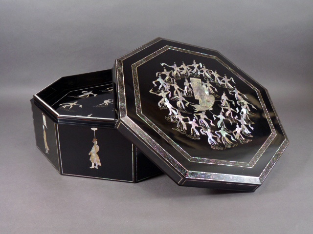 蒔絵絵梨地八角形硯箱 漆器 文箱 金箔装飾 【公式通販】