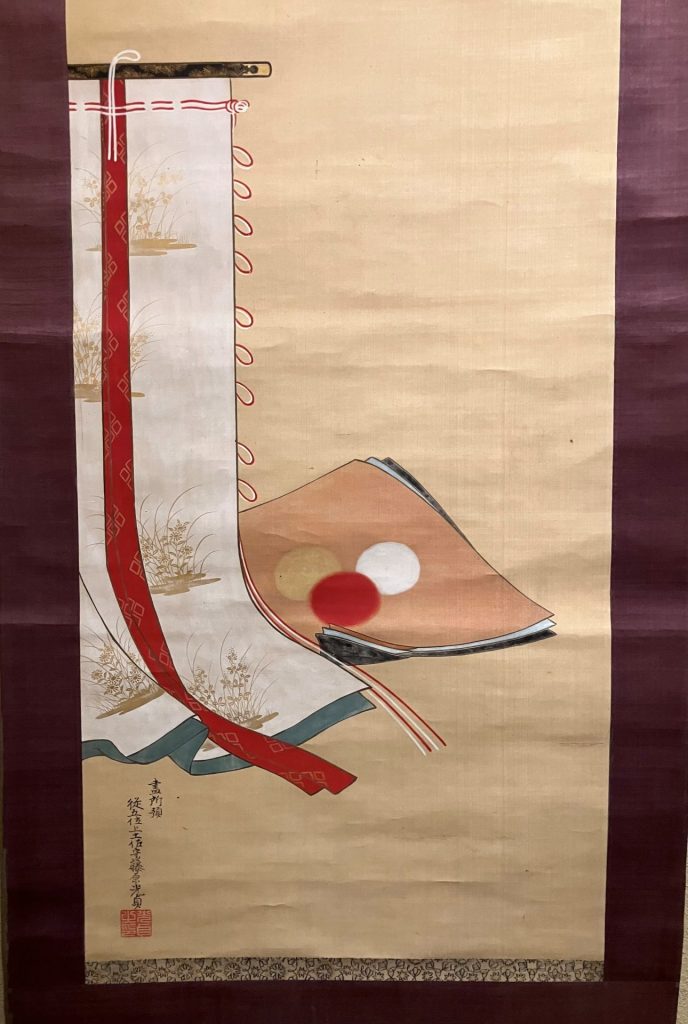 土佐光貞 三幅対 祝い軸 【 左右は（松） 中は（高砂）天覧奉納品