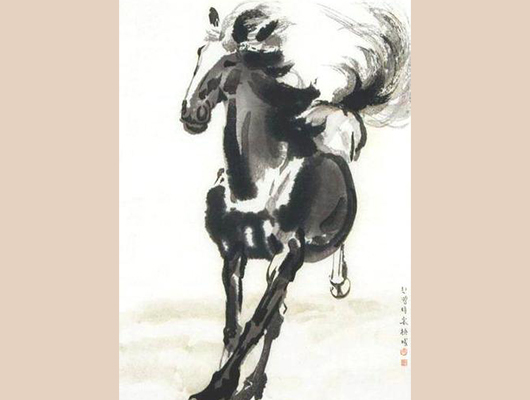 中国美術品・中国近代名家徐悲鴻氏書画・動物画・掛け軸・書道・肉筆