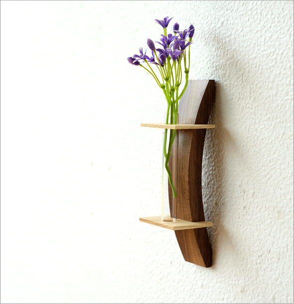 一輪挿し 木製 おしゃれ 壁掛け 花瓶 インテリア 花器 ガラス管 試験管