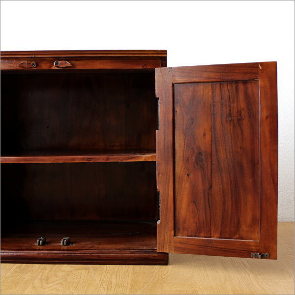サイドボード 木製 無垢 キャビネット 扉付き収納棚 アンティーク