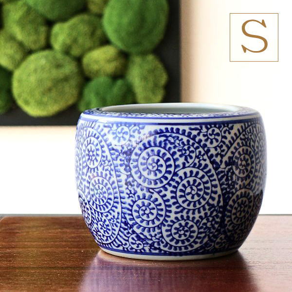 新品 ∅50cm 陶器睡蓮鉢大型 メダカ鉢 手書き絵 花柄 手造り 高級LFB1