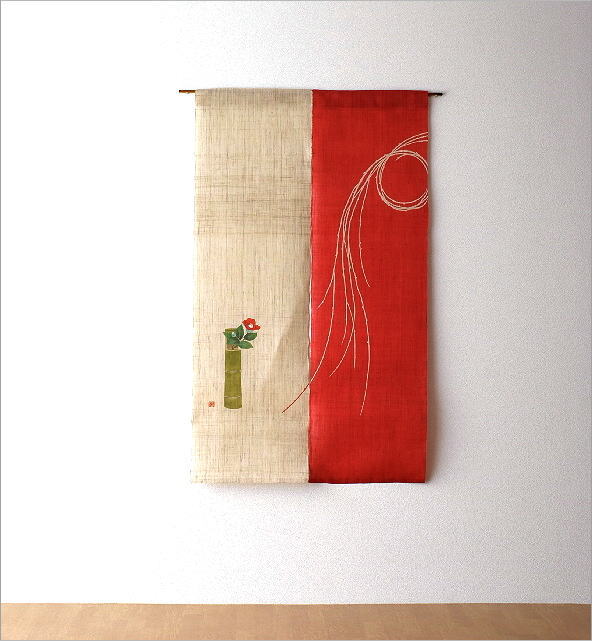 筒描き手染め暖簾【渦潮】麻のれん 巾80×181cm 本染 一点物