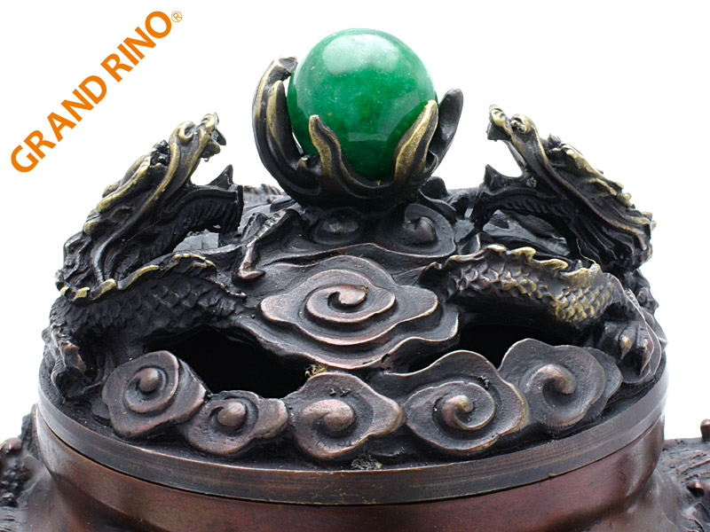 GRAND RINO / 九龍香炉(ブロンズ) (茶色) 人工翡翠(ガラス玉)付 ITK56