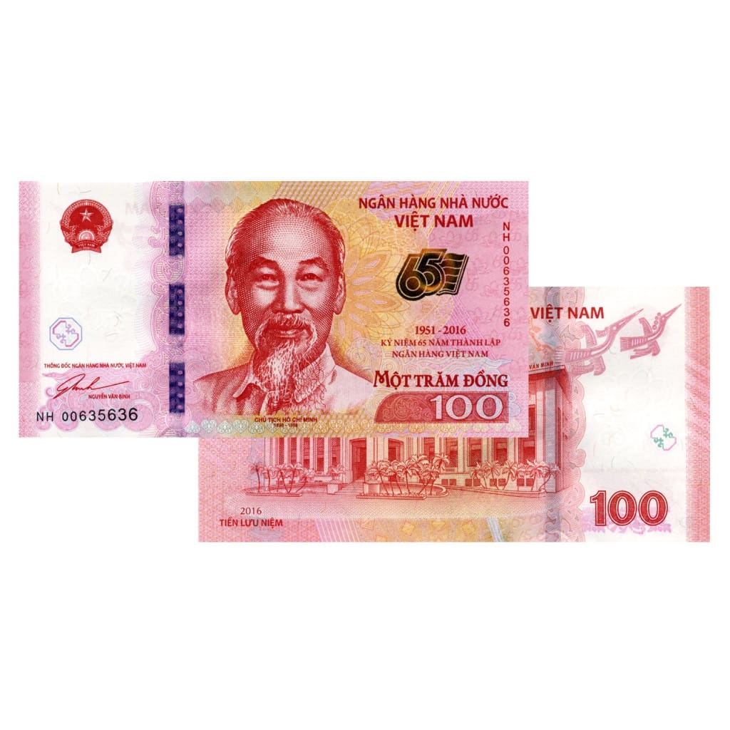 100 Vietnamese Dong Banknotes VND - 65th Anniversary Note Dated 2016
