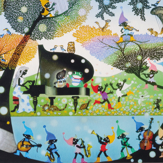 真作□藤城清治 版画 大作 こびとの楽園 キャンバスにジクレー□絵画