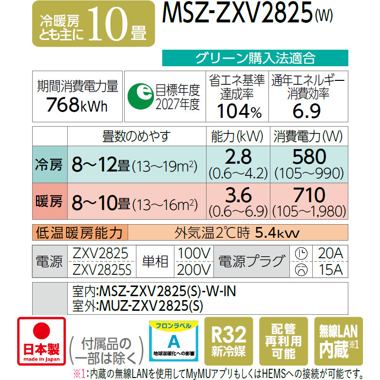 MITSUBISHI(三菱電機) 2.8kW 主に10畳用 ルームエアコン 『霧ヶ峰 Z