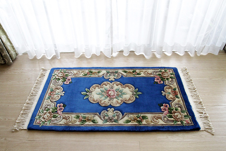 天津緞通 上質のウールを使用した手織り絨毯 ＃405 69×122cm ブルー