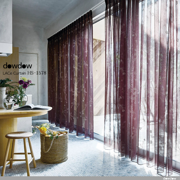 アンティーク マドラスレース アールヌーヴォーの花紋 細長いカーテン