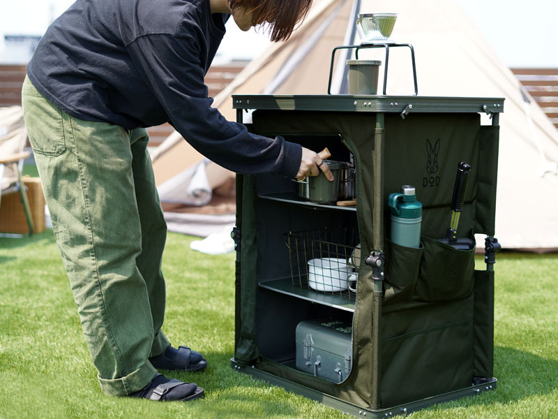 マルチキッチンテーブル（カーキ） TB1-38-KH - DOD（ディーオーディー