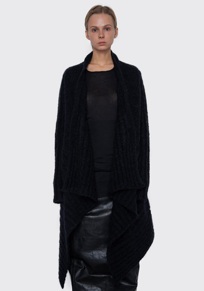 RICK OWENS MEDIUM KNIT WRAP CARDIGAN BLACK FW22 | DOSHABURI Shop