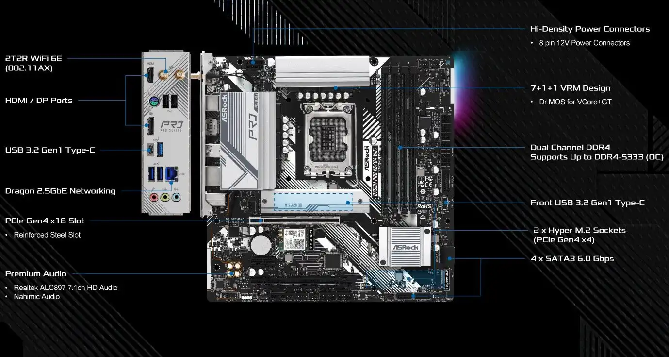 ASRock B760M Pro RS/D4 WiFi (B760 1700 MicroATX) ドスパラ限定