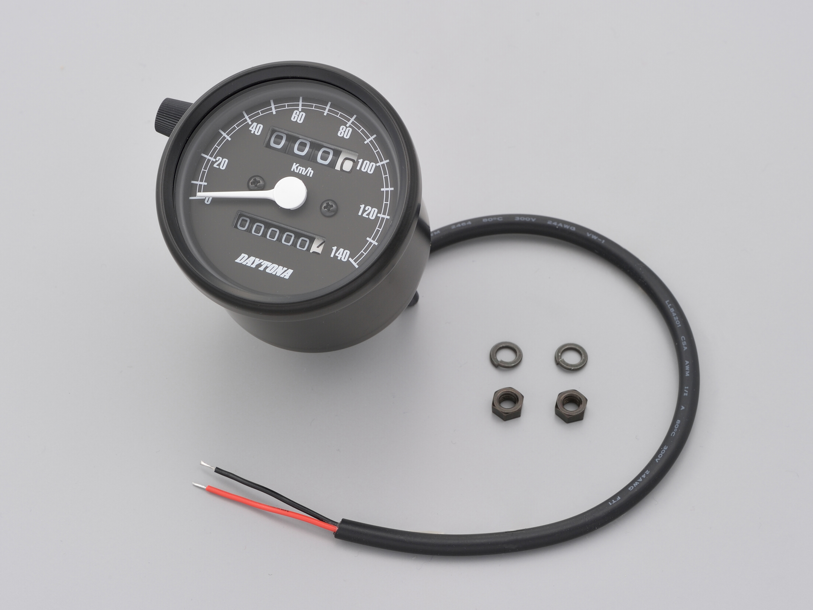 機械式スピードメーター Φ60 ホワイトLED照明 140km/h ブラックボディ