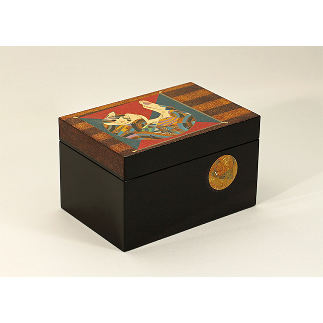 MA495 輪島塗 大徹造 田中貴司 流水金蒔絵 螺鈿入 手付花生 共箱 花器