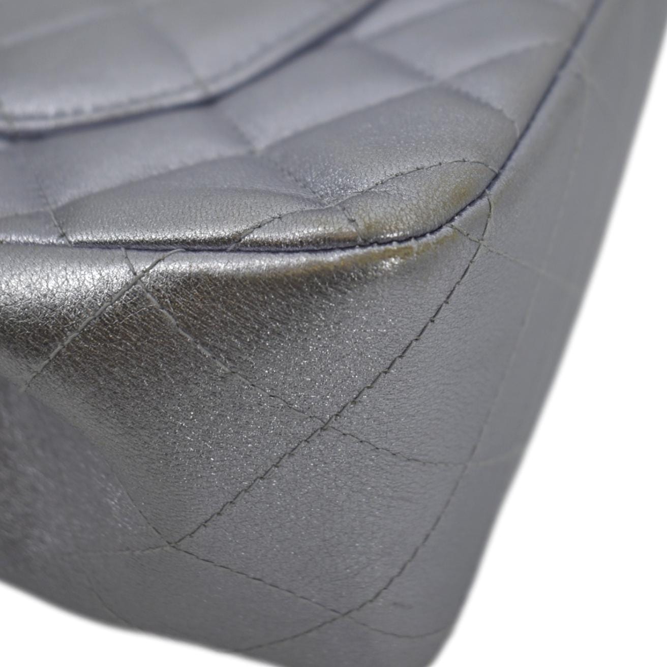 CHANEL Jumbo Flap Quilted Leather Shoulder Bag Silver