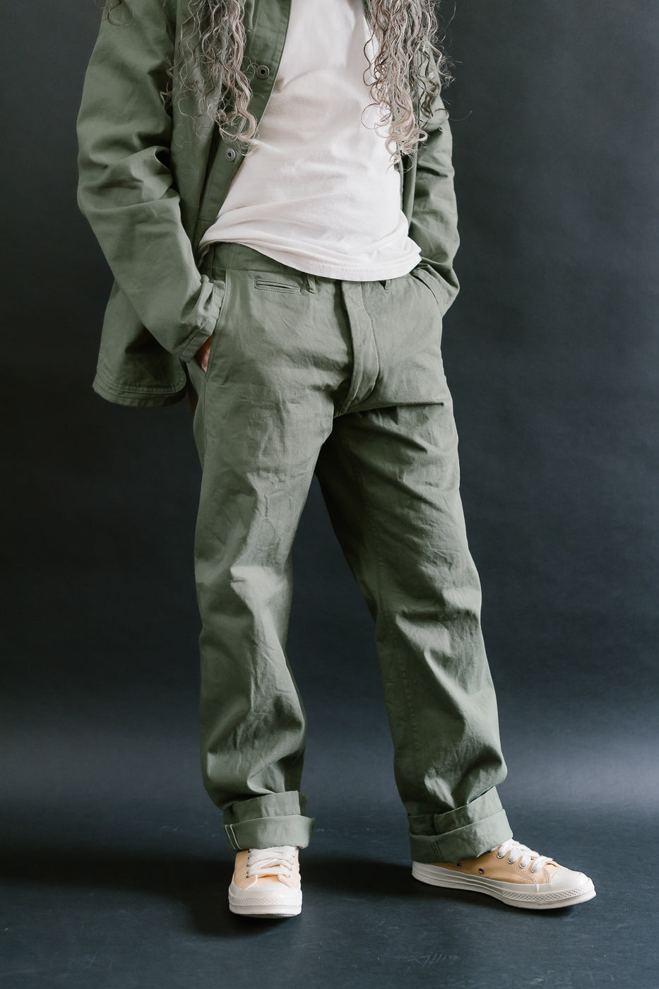 737-SVC-LOL - 9.5oz Selvedge Chino Trouser Light Olive - Relaxed