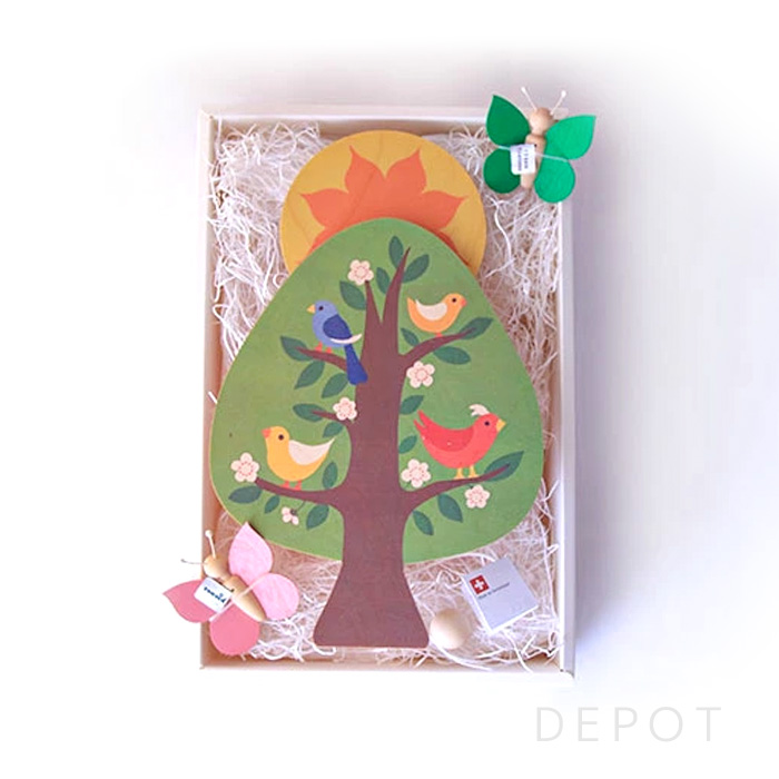 出産祝い】＜キーナ社陽の上オルゴール（スイス） ちょうちょモビール