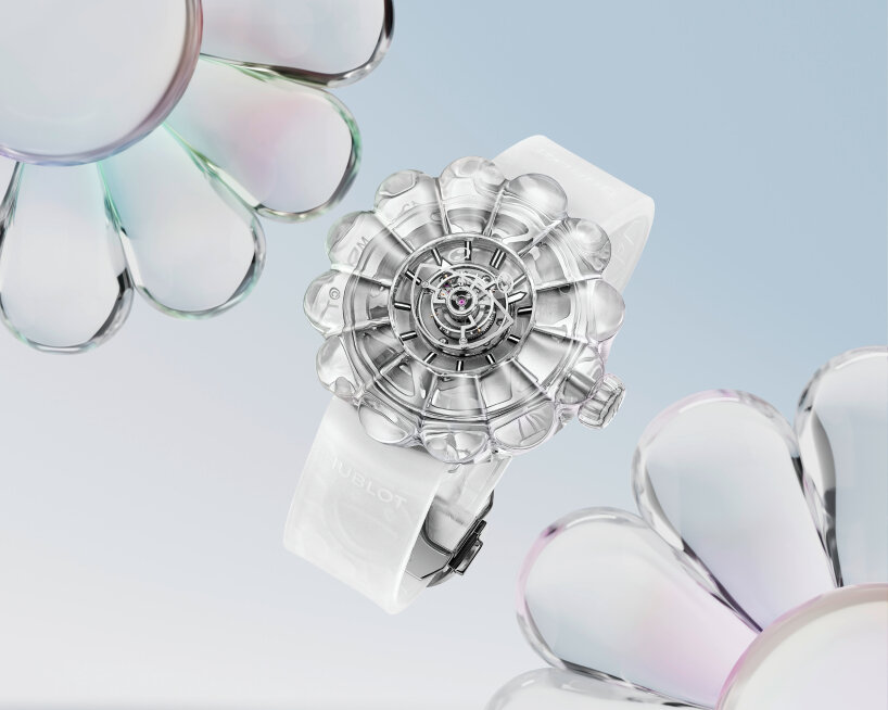 hublot launches transparent takashi murakami watch with petals