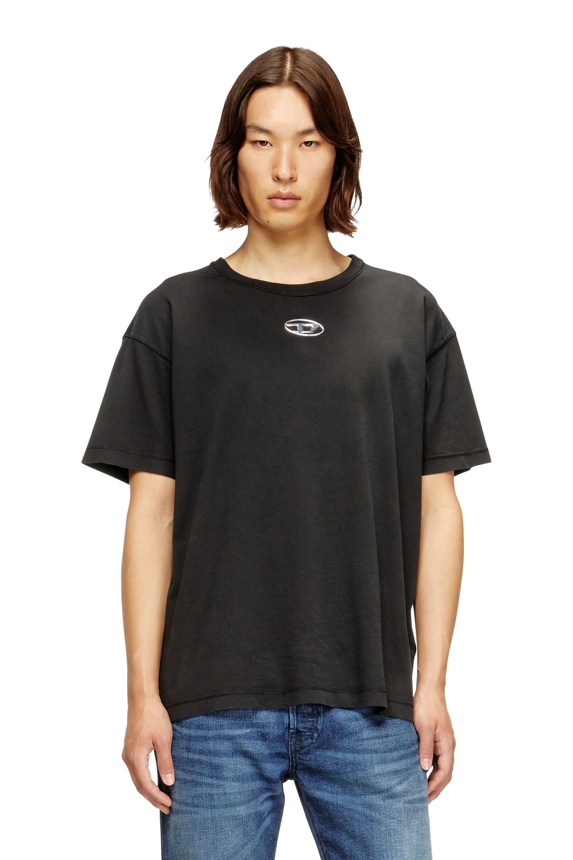 T-ADJUST-OD T-shirt with metallic Oval D｜ブラック｜メンズ｜DIESEL