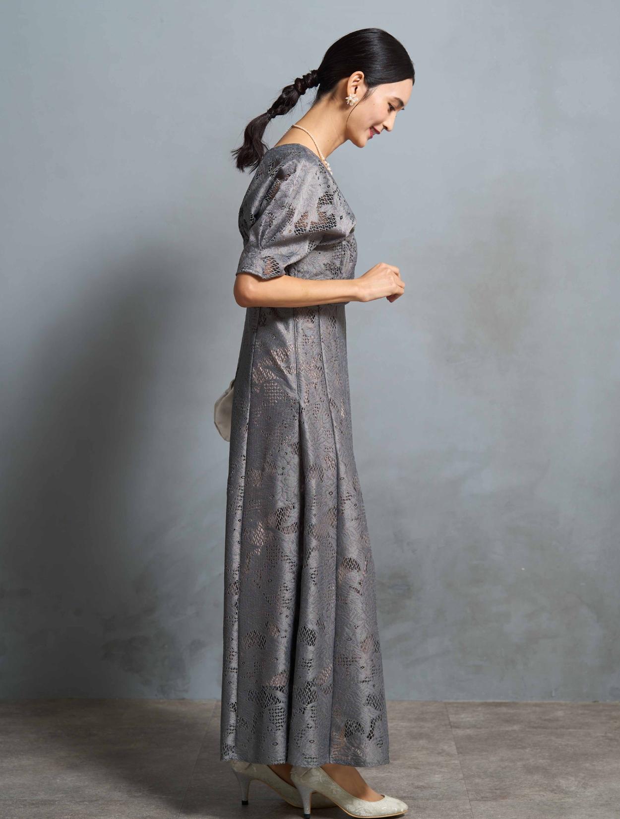 M】ジャガードアンサンブルドレス（グレー）DPSET0665のレンタルページ