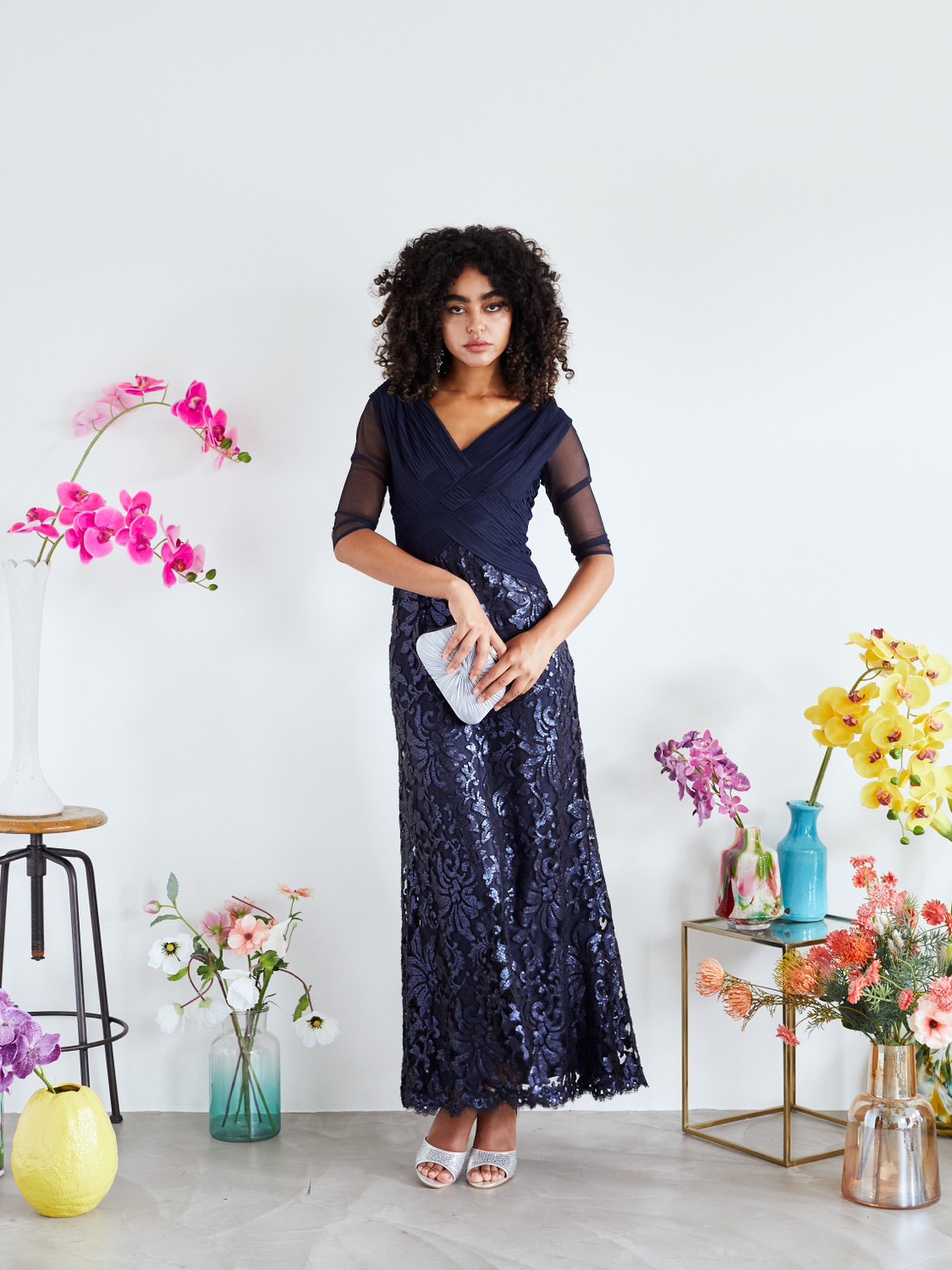 タダシジョージ レースワンピース 美品 ネイビー 美品TADASHI SHOJI 美